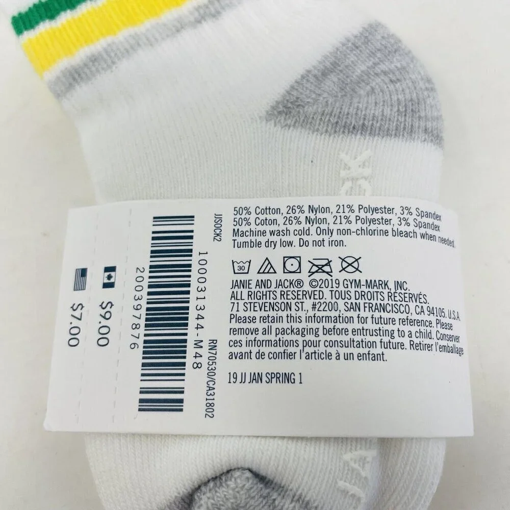 Janie and Jack Baby Boys 6-12 Months Athletic Striped Crew‎ Socks in White/Gray
